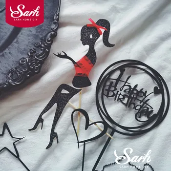 

Elegant Lady Moustache Top Hat Bow-knot Laser "Happy Birthday" Cake Topper for Party Decoration Dessert lovely Gifts