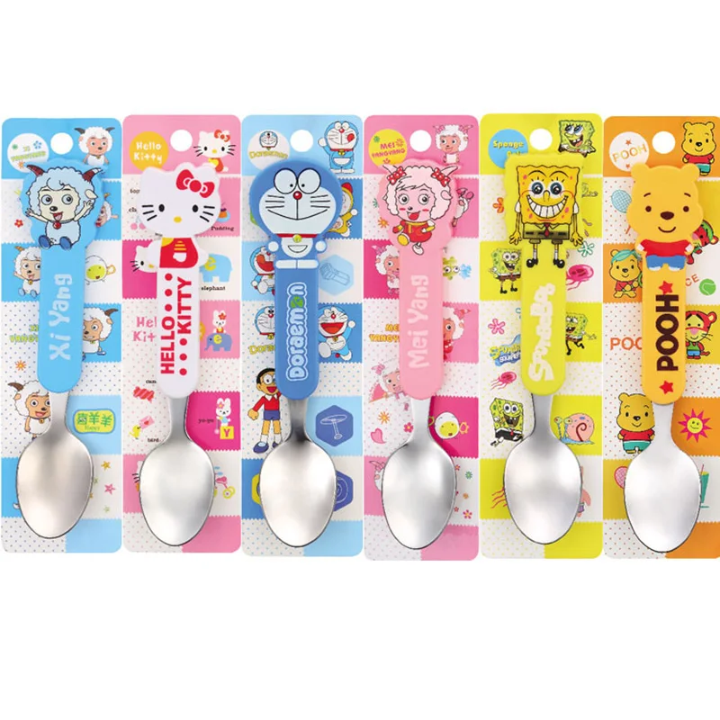 Image 6 Styles Cartoon Character Stainless Steel+Siliconespoon Cute Trendy Cat Child Creative Soup Coffee Dish Utensil Spoon Tableware