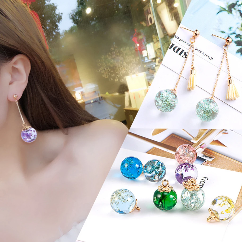 10 pcs Round Ball Dried Flower Glass Ball Flower Cap Pendant DIY Loose Beads for charm bracelet earrings necklaces