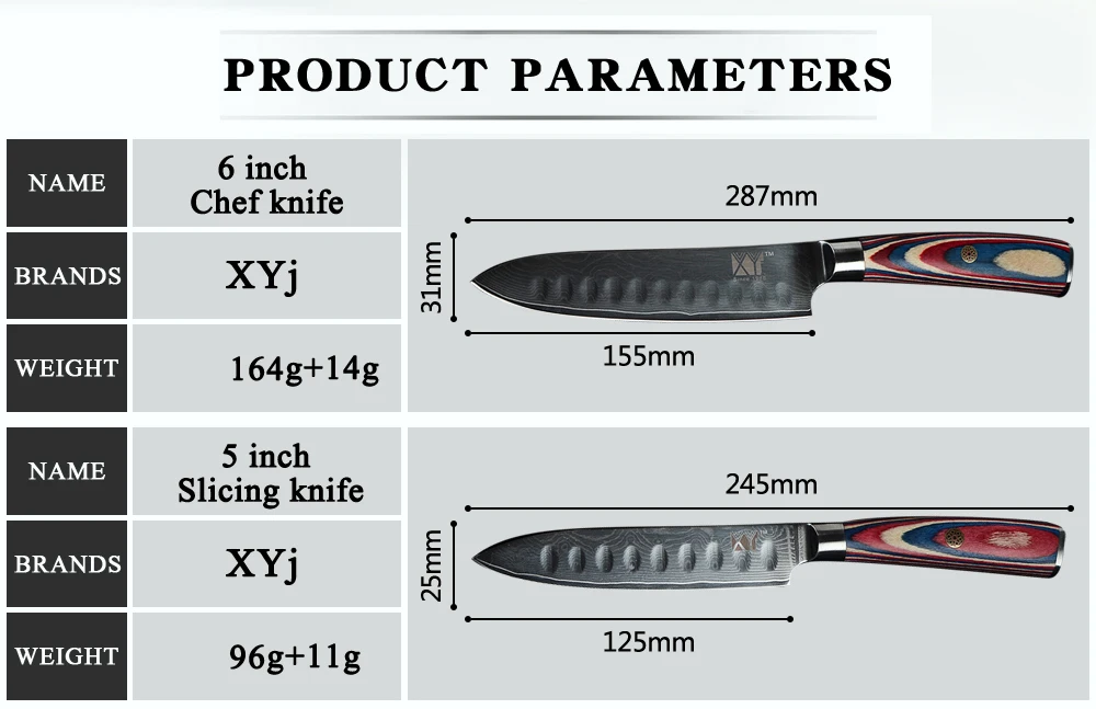 XYj японский VG10 дамасский стальной кухонный нож высокого класса " 4" " 6" цвет деревянной ручкой дамасский нож крышки и Держатель ножей