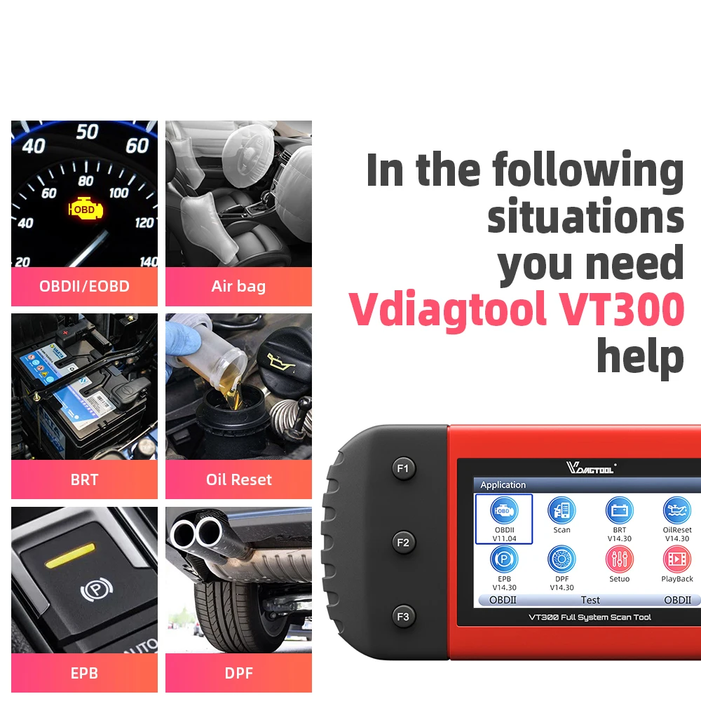 VDIAGTOOL VT300 автоматический диагностический сканер EPB DPF DRP BRT OBDII OBD2 Поддержка мульти автомобиль модели автомобильные инструменты