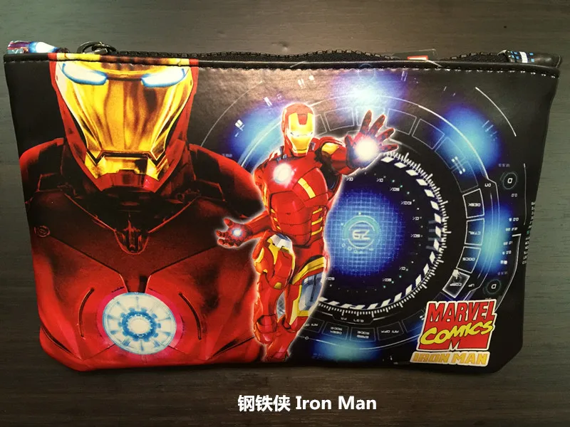 

Superhero Ironman Pen Bag Leather Pencil Wallets Cartoon Iron man Zipper Purse Boy Girl Birthday Gift Dollar Price Short Wallet