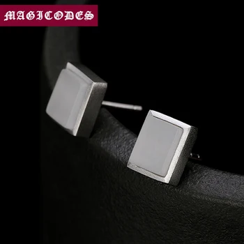 

2019 Fashion Ladies Stud Earring 100% 925 Sterling Silver Women Simple Mosaic jade Scrub Rectangle Earring fashion Jewelry E01