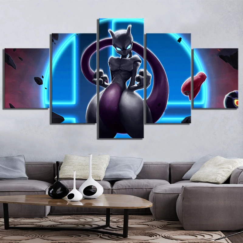 

Canvas Painting Printed Wall Art Poster Mewtwo Pocket Monster Pokemon Game Animation Pictures Modern Home Decor For Living Room