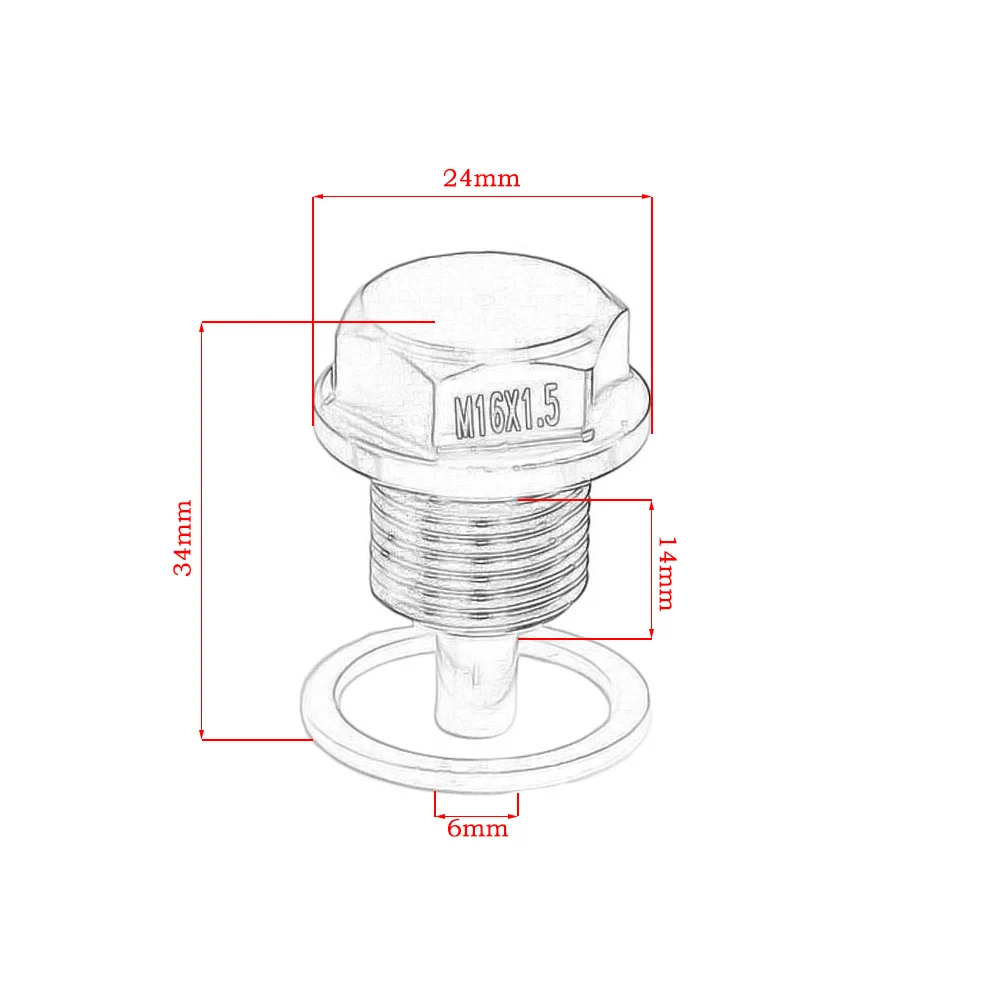 M16* 1,5 мм Магнитная дренажная масляная пробка/сливная пробка для масла для большинства транспортных средств с резьбой 16x1,5 YC100285