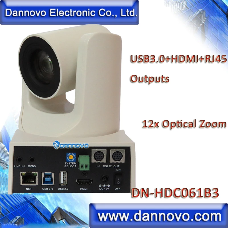 DANNOVO USB3.0+ HDMI+ RJ45 IP UVC PTZ Камера для потоковой передачи видео, Широкий формат 12x с переменным фокусным расстоянием, низкой освещенности(DN-HDC061B3