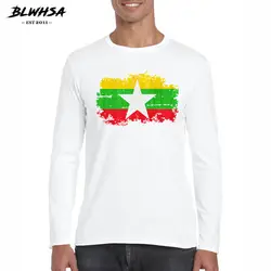 BLWHSA большой Размеры новый модный бренд Для мужчин футболка с длинными рукавами и круглым вырезом Мьянма Флаг Футболка Для мужчин Фитнес