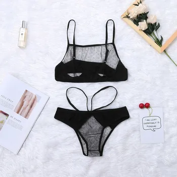 Lingerie Set Sexy Women Lace Strappy Push Up Bra Set Erotic Lingerie Porno Femme Underwear Bralette Set Intimates 6.10 bowknot cut out lingerie bralette set