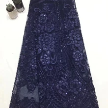 Продает Хорошо чистая синяя нигерийская кружевная ткань высококачественное Тюлевое кружево с пайетками ткань модная вышитая ткань FJ28181