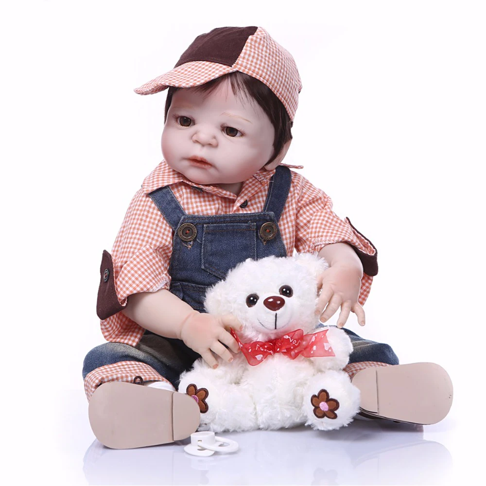 

22"Handsome Full silicone simulation newborn baby menino with hat boneca bebe reborn baby dolls boy bellies juguetes Interactive