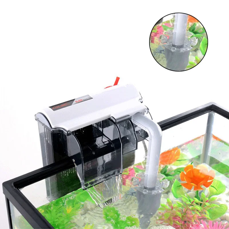 

3/5/7/10W external filter hang up Aquarium Waterfall Filter Pump +Protein Skimmer to save room for fish, control waterfall rate