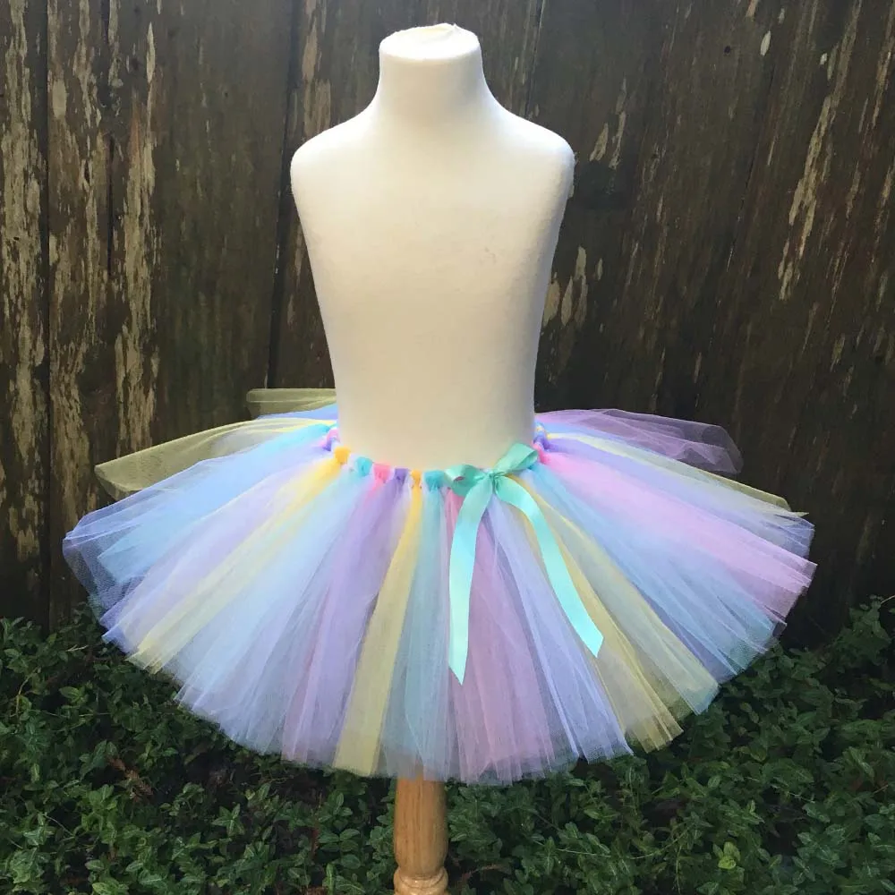 Для девочек с единорогом юбки-пачки с цветочным принтом платье с радугой для маленьких Тюлевая юбка балетная юбка-американка для маленьких девочек, с бантом из ленты и Hairbow детский праздничный костюм с юбкой