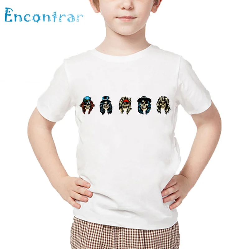 Size3T-9T Детская футболка с принтом рок-группы «пистолет и розы» детские летние белые топы для мальчиков и девочек, модная повседневная футболка ooo5196 - Цвет: white-I