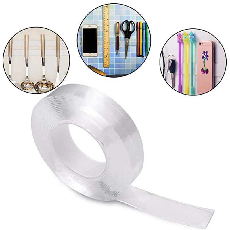 

1/2/3m Strong Viscosity Double-sided Adhesive Tape Clear Washable Reusable Without Traces Magic Gel Tape Roll For Home Supplies