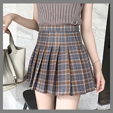 Chic-Vogue-Women-Plaid-Skirt-A-Line-Harajuku-Solid-Color-Sweet-Pleated-Cute-High-Waist-Kawaii