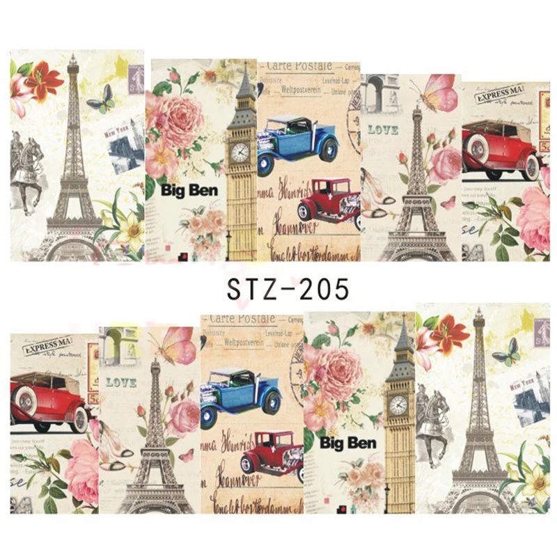 1 лист, Винтажный дизайн в Парижском Стиле, переводные наклейки для ногтей, переводные наклейки для красоты, Полные Обертывания, инструменты для украшения маникюра, BESTZ205