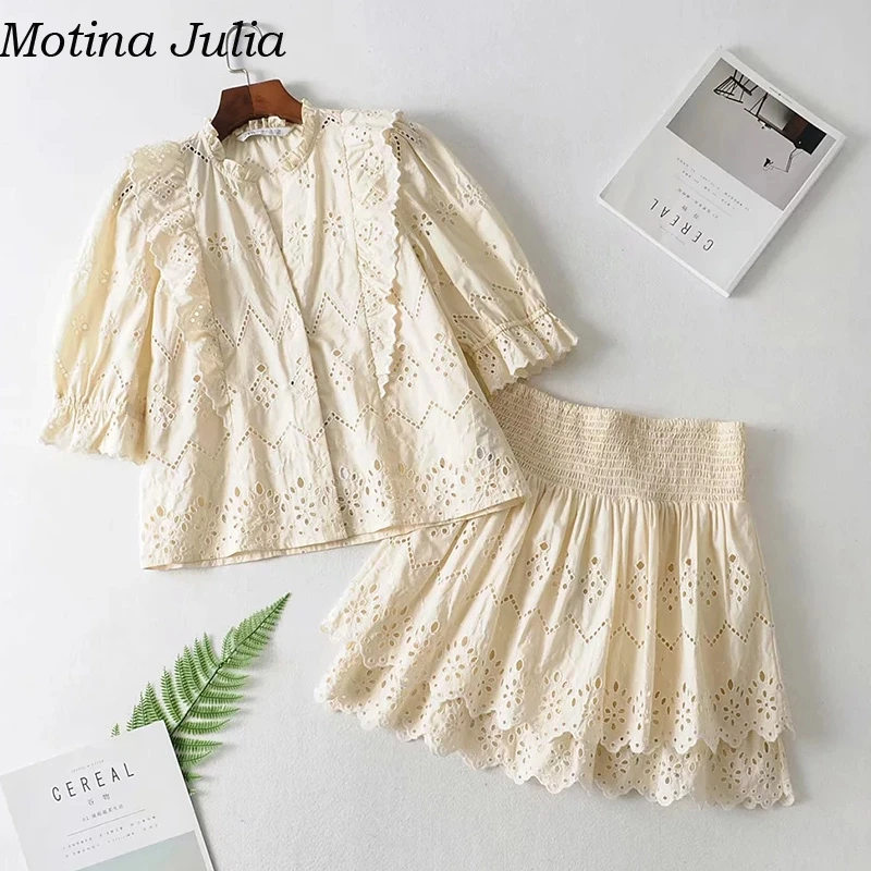 Motina Julia, сексуальное Белое платье с кружевной оборкой, Женский комплект из двух предметов, летние элегантные вечерние короткие платья, женские повседневные пляжные платья