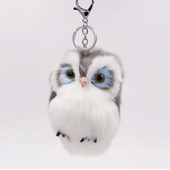 

15CM Cute Fluffy Owl Keychain & Pendant Women Key Ring Holder Faux Bunny Rabbit Fur Pompoms Key Chains For Handbag Plush Keyring