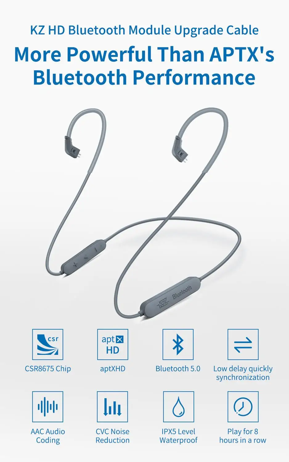 Беспроводной Bluetooth адаптер KZ CSR8675 IPX5 APTX HD AAC с микрофоном 2 контактный разъем 0 75 для