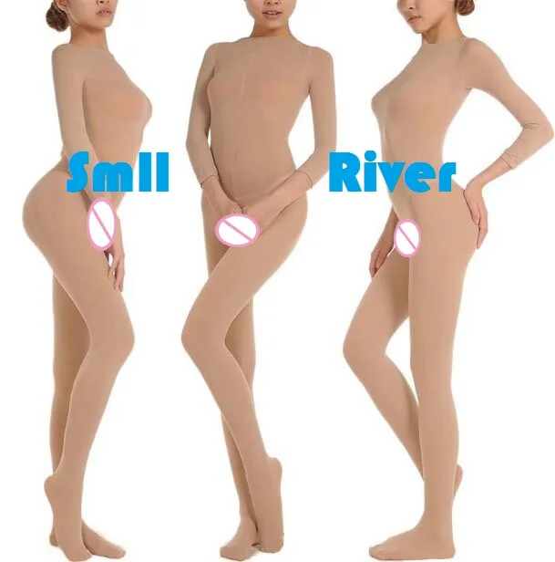 

New Women's 120D dance subcoating velvet Body stockings conjoined flesh thickened open crotch /not long sleeved coveralls socks