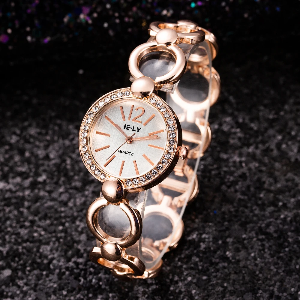 

2019 New Luxury Rhinestone Women Watch Rose Gold Dial Girls Lady Elegant Dress Wristwatch Zegarek Damski