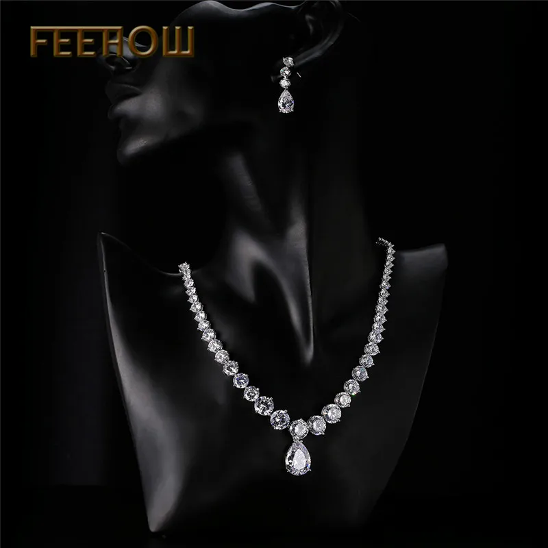 FEEHOW изысканный белый золотой цветок висячие украшения маркиза и слеза