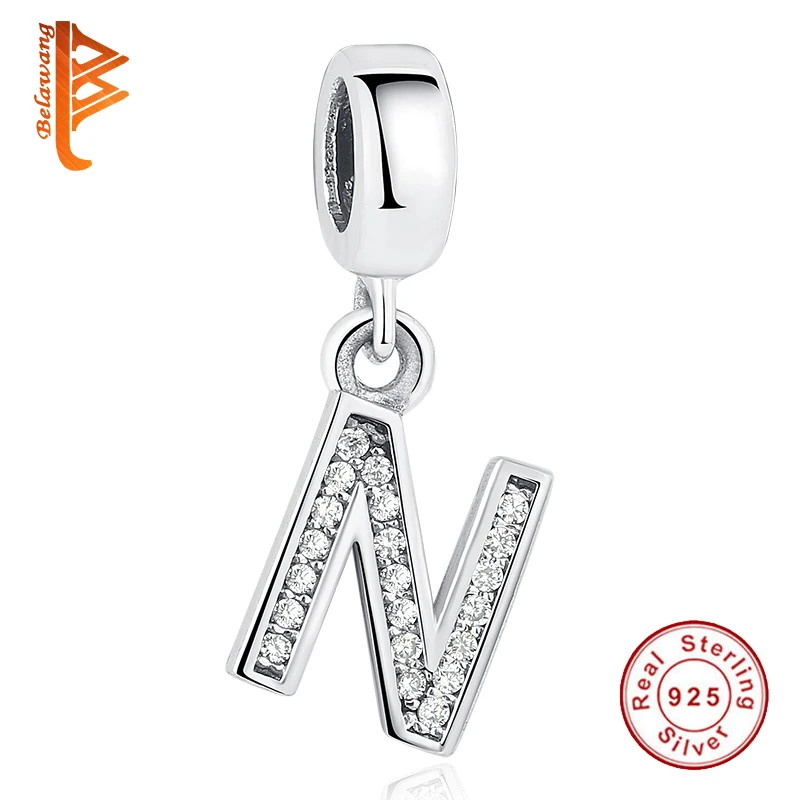 Бусина Шарм сделай сам из серебра 925 пробы с буквой N|crystal charm beads|beads fitletter n |