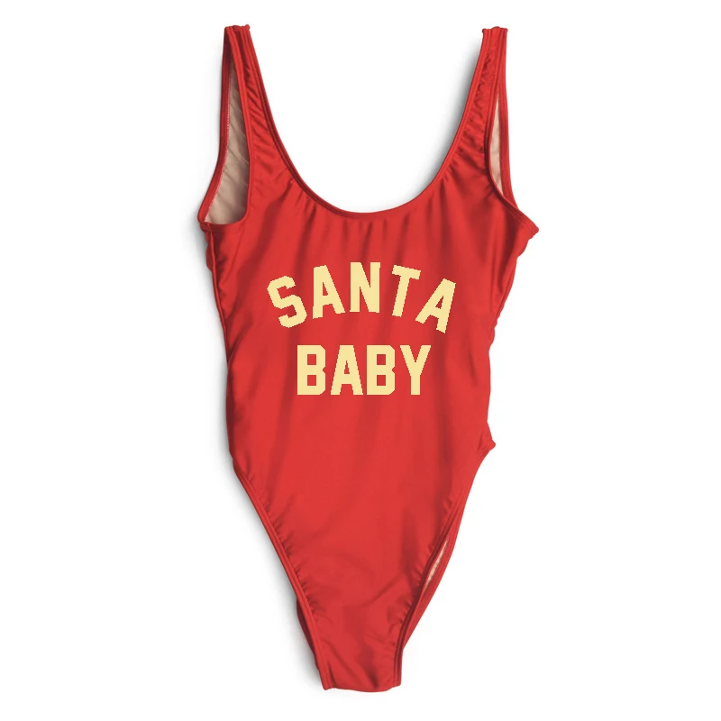 SANTA BABY Одна деталь Плавание костюм купальник женские трусики бикини ванный комплект Плавание одежда для рождественской вечеринки красные, черные пикантные боди-бикини - Цвет: RDGD