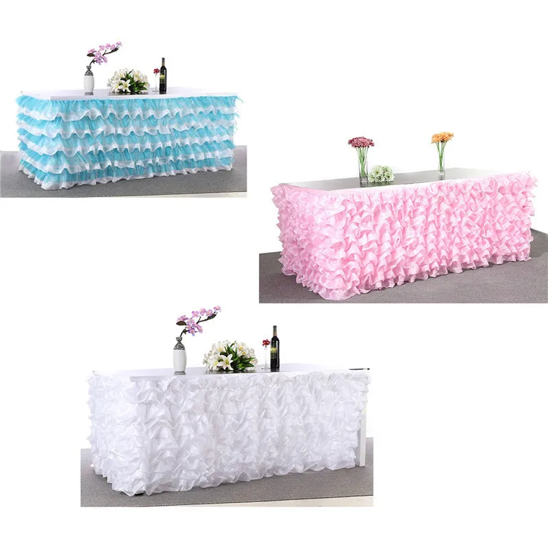 

Drape Pleat Tulle Wedding Table Skirt Tulle Tutu Table Skirt Tableware Party Baby Shower Birthday Wedding Decorations 275*80 cm