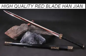 

HANDMADE HIGH QUALITY CHINESE SWORD HAN JIAN RED FOLDED PATTERN FULL TANG SHARP BLADE