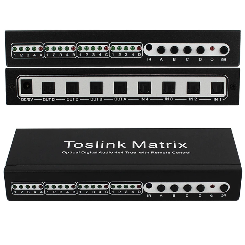 Матричный коммутатор Toslink 4x4 SPDIF/TOSLINK Цифровой оптический аудио 4x4True Matrix Switcher селектор дистанционного управления