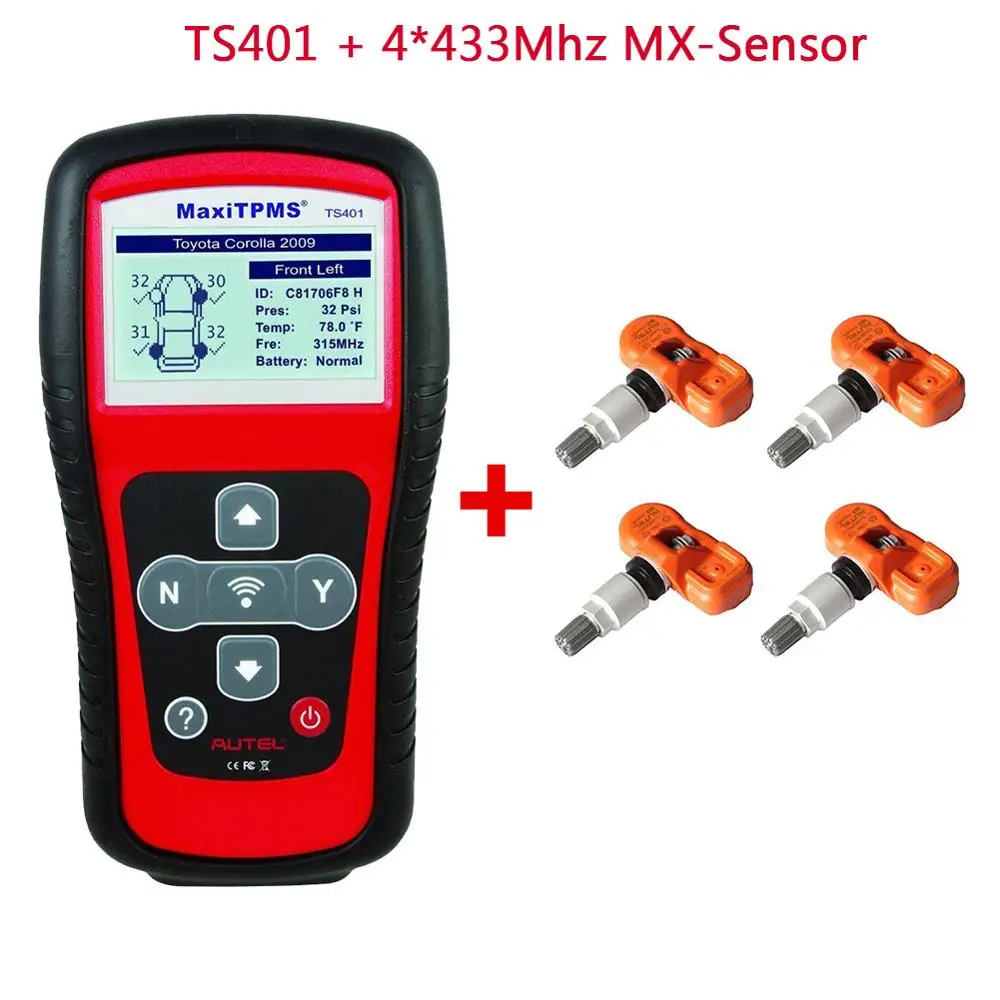 AUTEL MaxiTPMS TS401 TPMS сканирующий инструмент сканер универсальный датчик давления в шинах активатор инструменты для программирования 433/315 МГц Mx сенсор s - Цвет: with 4 pcs 433mhz