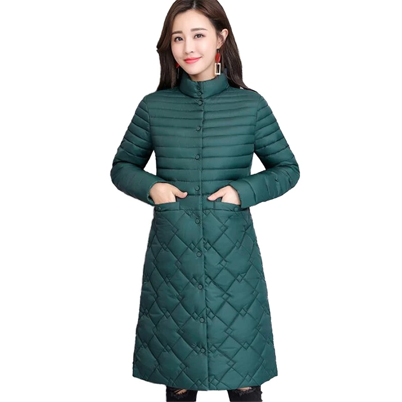 

Autumn winter light Thin parkas women cotton jacket Stand collar Plus size 4XL Slim female warm long Cotton-padded jacket N253