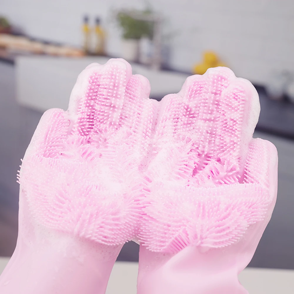 

1 Pair Magic Silicone Dish Washing Scrubber Cleaning Gloves Rubber Gloves Heat Resistant Household Kitchen Silicone Gloves