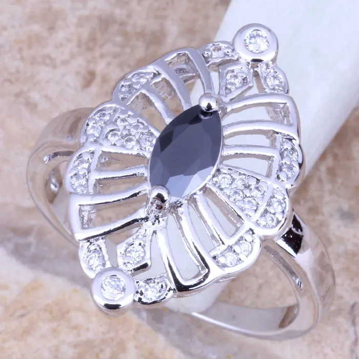 Женское серебряное кольцо с черным фианитом Размеры 6 / 7 8 9 R1143|ring size|women ringsring size |