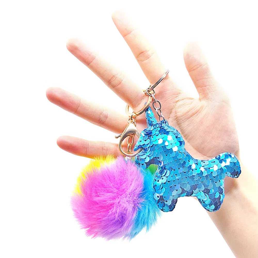 

Surprise Girl Kids Gifts Key Chain Unicorn With Artificial Rabbit Fur Hairball Keychain Gift For Festival Wedding Birthday Party