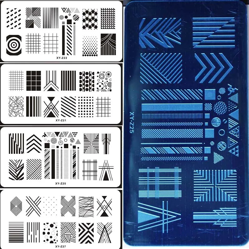

2018 New Nail Art Template Metal Geometry Series Mix 20 Design Geometric Image DIY Polish Image Nail Stamping Plates 6*12cm