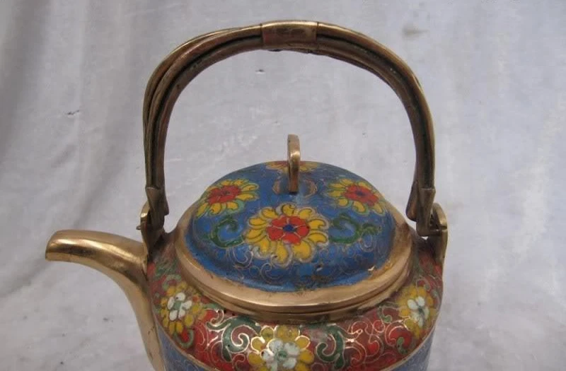 

7"Chinese Royal Palace 100% Pure Bronze Handwork cloisonne Dragon teapot Pot