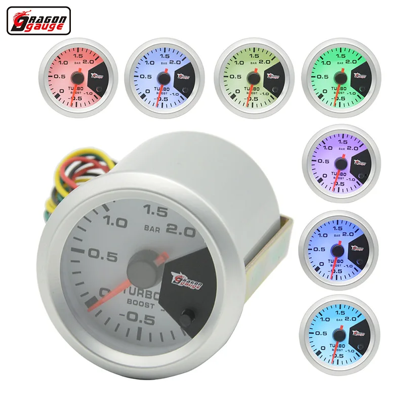 

Dragon Gauge 52mm Stepping Motor 7 Color Backlight Auto Car Turbin Meter Unit -1~2 BAR Turbo Boost Gauge
