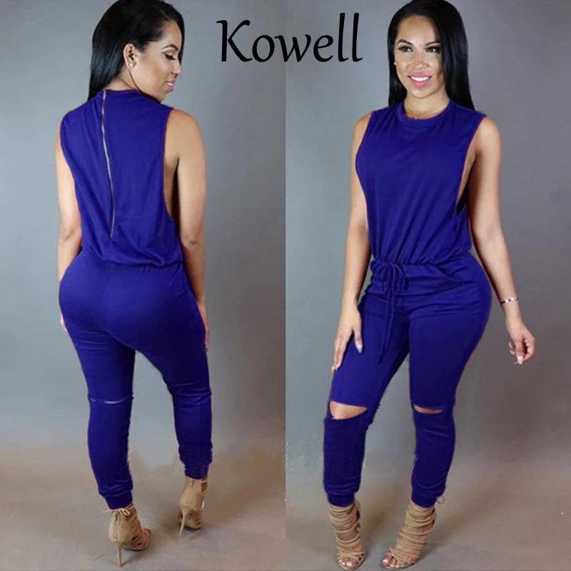 Kowell 2018 новый стиль мода лето сексуальный женский комбинезон без рукавов Drawstring выдолбленные сексуальные комбинезоны