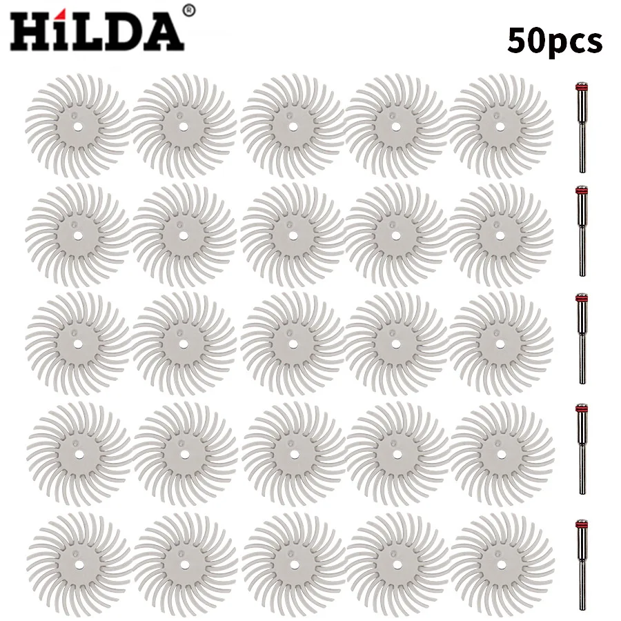 HILDA 80#, 220#, 400#, 1000#, 2500#50 шт. абразивные инструменты Dremel аксессуары радиальная щетина диск роторные инструменты с 5 шт. оправки