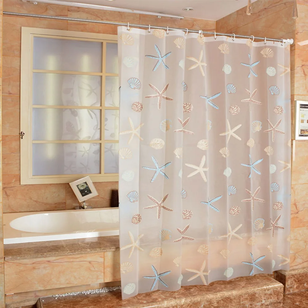 

180*180cm Shower Curtain Modern Seaside Style Clear PEVA Waterproof Mildew Bathroom Curtain With 12pcs Hooks Metal Grommets