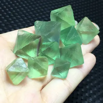 

2pcs Natural beautiful green fluorite octahedral crystal rock specimens