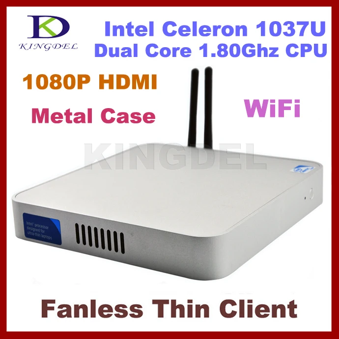  2016 New Metal Case Mini Desktop Computer, Fanless, Intel Celeron CPU, 4GB RAM+320GB HDD, Double WiFi Antenna 