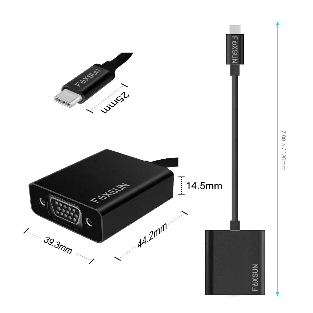 Usb 3.1 نوع c (USB-C) إلى vga محول ، الصاعقة 3 المتوافقة ، محول مع حالة الألومنيوم ل بوك/ماك بوك برو/سامسونج s9