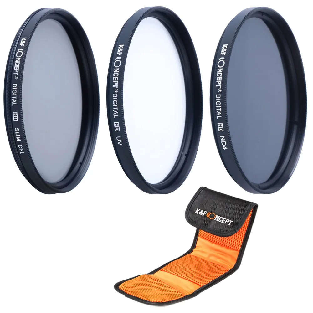 K&F Concept 52mm CPL Polarizer UV ND4 Filter Kit For Nikon D3300 D5300