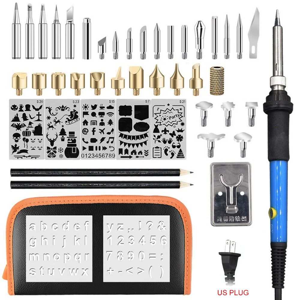 42 шт./компл. 60 Вт резьба ручка паяльник деревянный комплект для выжигания гравировальная ручка резьба пирография инструмент пайка деревянный набор для тиснения - Цвет: BLUE