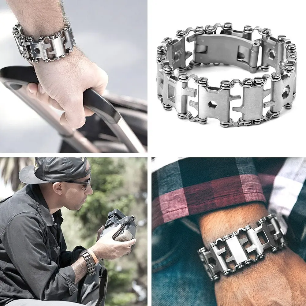 

Survival Multitool Wearable 29 In 1 Stainless Steel Bracelet Strap Multi-function Screwdriver Outdoor Emergency Kit Multi tools