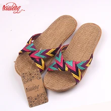 2019 Fashion Flax Home Slippers Indoor Floor Shoes Cross Belt Silent Sweat Slippers For Summer Women