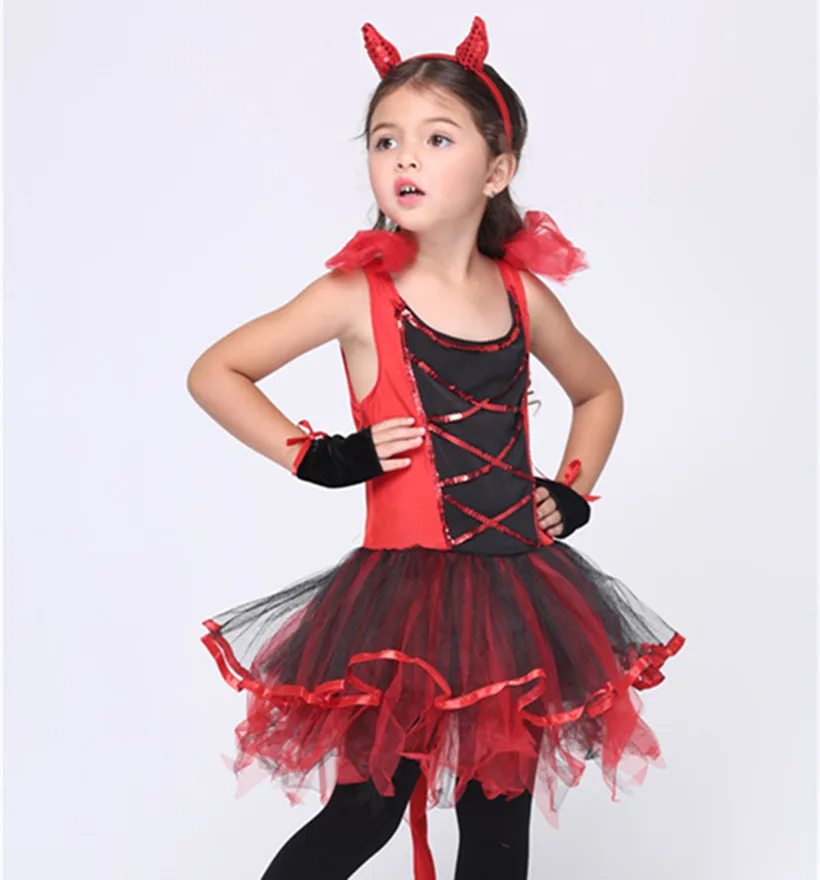 COULHUNT 2017 Devil Halloween Costumes Red Cat Girls Tutu ...